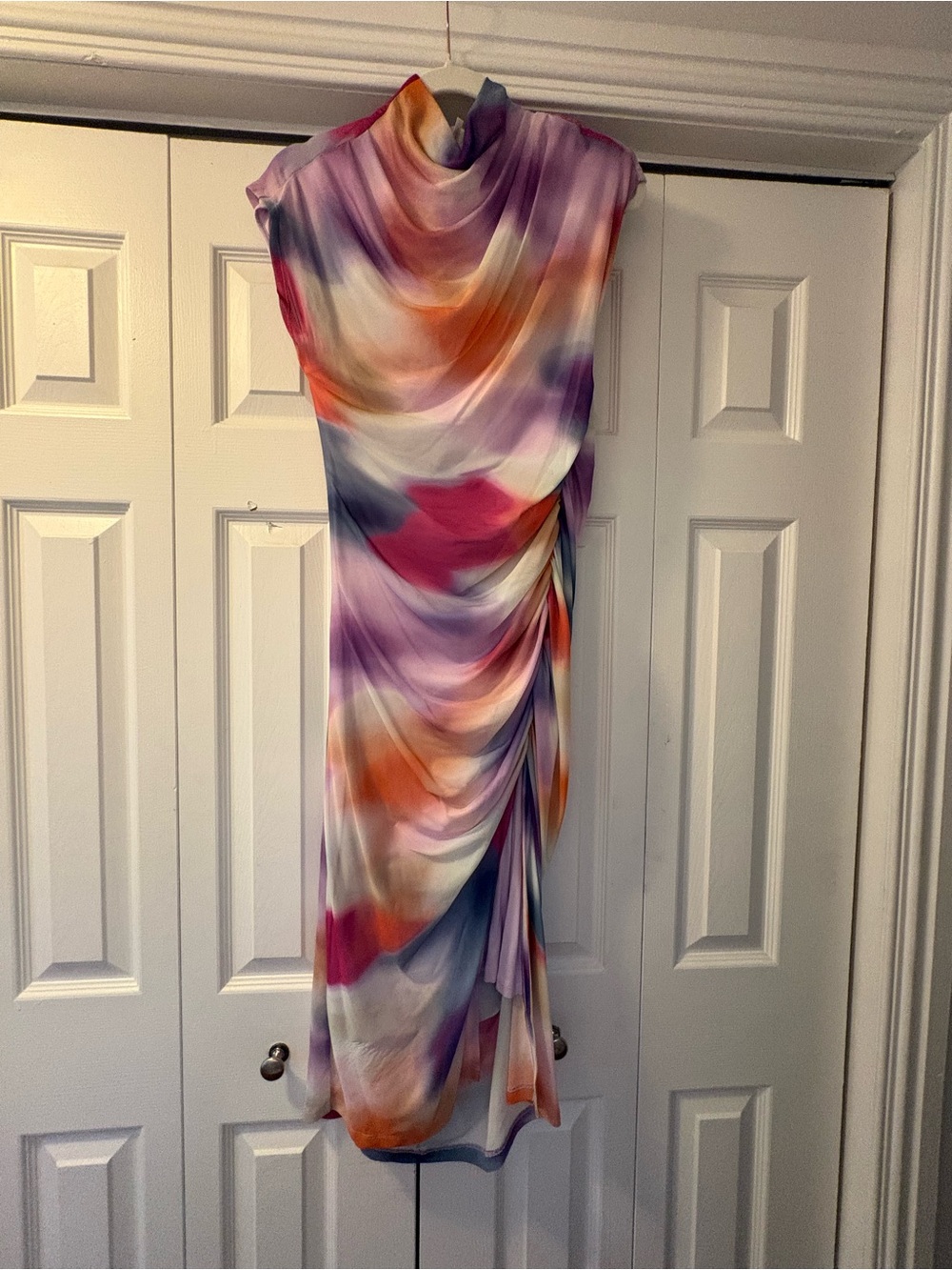 Anthropologie Watercolor Purple Pink Orange Midi Dress